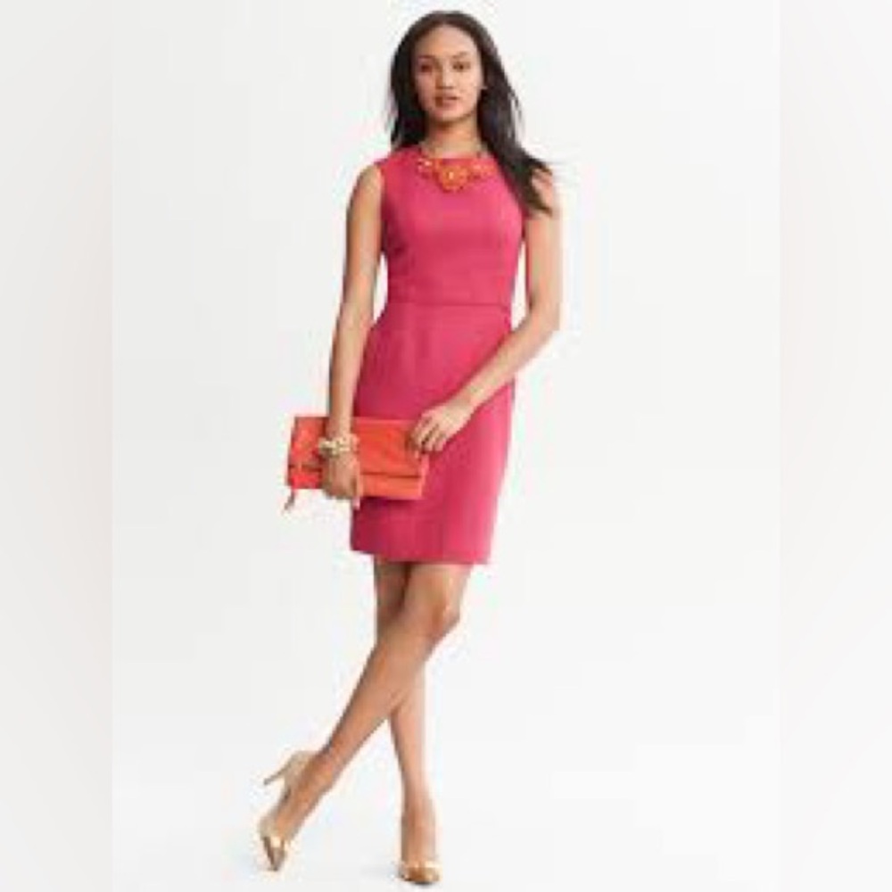 Banana Republic Wool Blend Red and Pink Herringbone Sheath Dress